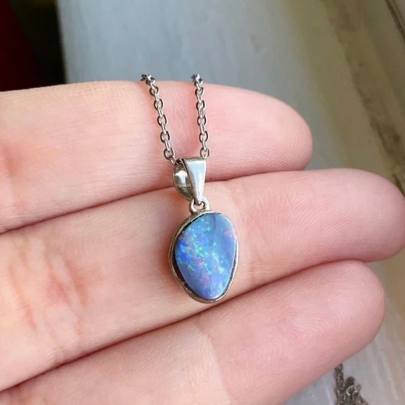 Australian Fire Opal Necklace Doublet Pendant Stainless Steel Lightning Ridge - Picture 2 of 6